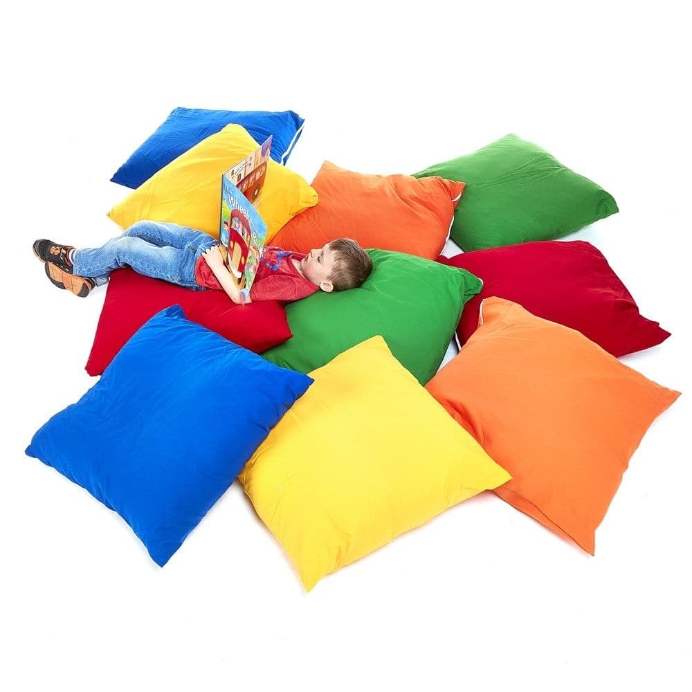Plain Cushions Medium Pack of 10, Create an inviting, comfortable, and colorful learning environment with our Pack of 10 Medium Cushions. These cushions are ideal for reading corners, relaxation areas, or any learning space, adding a splash of color and comfort to your classroom setting. 🌟 Features: Colorful and Stylish: These cushions come in a variety of vibrant primary colors (colors may vary), adding a stylish touch to your classroom. Flame Retardant: The cushion filling meets BS5852 ignition sources 0 
