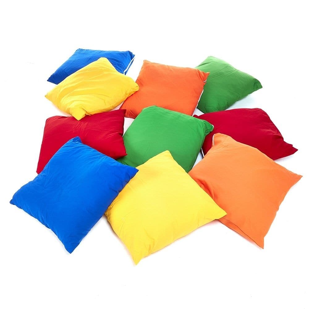 Plain Cushions Medium Pack of 10, Create an inviting, comfortable, and colorful learning environment with our Pack of 10 Medium Cushions. These cushions are ideal for reading corners, relaxation areas, or any learning space, adding a splash of color and comfort to your classroom setting. 🌟 Features: Colorful and Stylish: These cushions come in a variety of vibrant primary colors (colors may vary), adding a stylish touch to your classroom. Flame Retardant: The cushion filling meets BS5852 ignition sources 0 