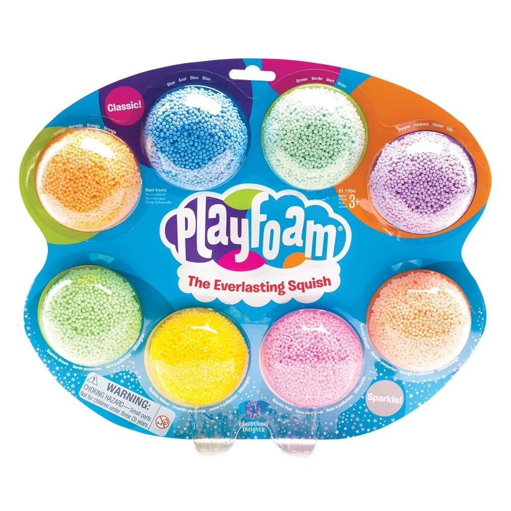 Playfoam Combo 8-Pack, Sculpt, squish, and shape this sensory play fun into anything shape you can imagine. Then smush it all down and start again. The Playfoam Combo 8-Pack contains a bead-like structure which helps stimulate the sense of touch, and the pliable texture is ideal for developing hand strength, fine motor skills, and hand-eye co-ordination. The child-friendly formula never dries out and only sticks to itself. Colours can be sculpted separately or mixed together to create a big ball mega rainbo