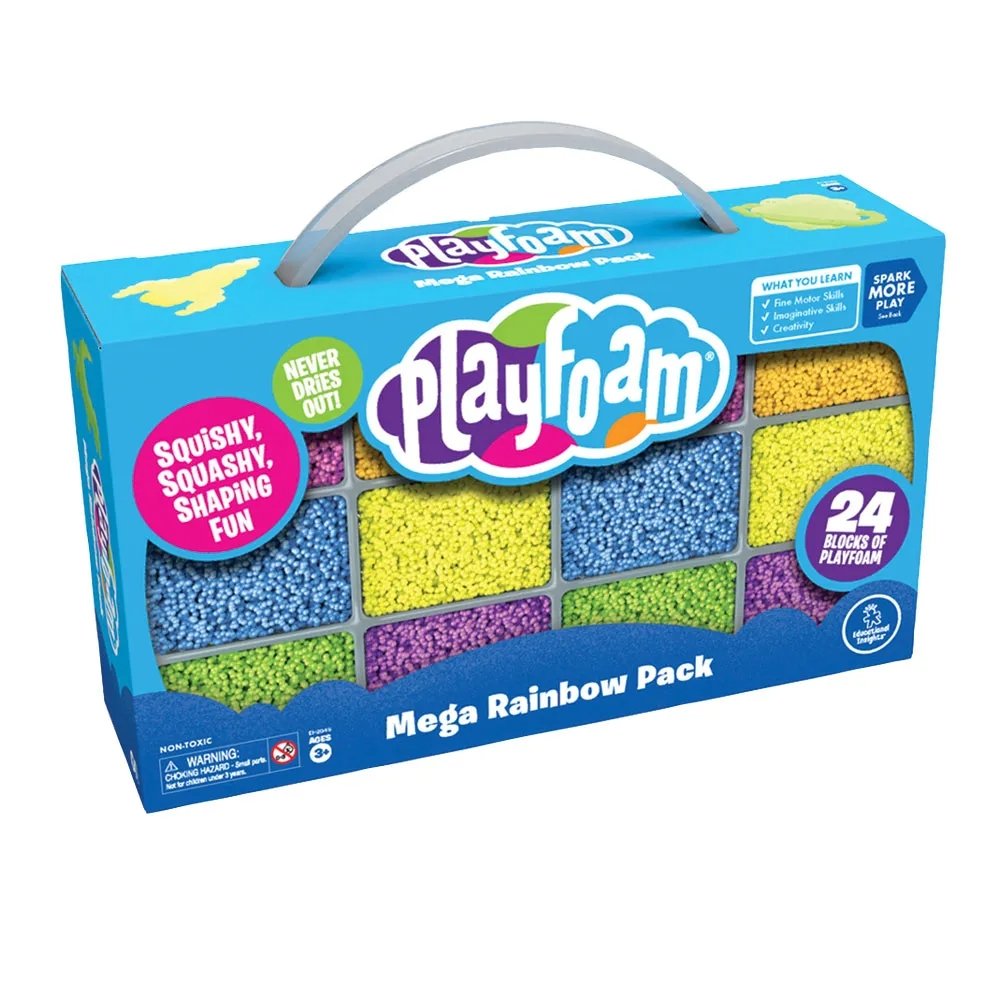 Playfoam Mega Rainbow Pack, Get even more creative with squishy, squashy, sensory-stimulating Playfoam in the biggest set weve made yet! The Playfoam Mega Rainbow Pack is ideal for creative play in a group setting, children can shape a heart, snowman, flower, and anything else that they can imagine. Playfoam never dries out so the squishing, sculpting, shaping fun never ends. Tactile Playfoam is also ideal for sensory bins. Give kids the sensory experience they can feel with the Playfoam Mega Rainbow pack! 