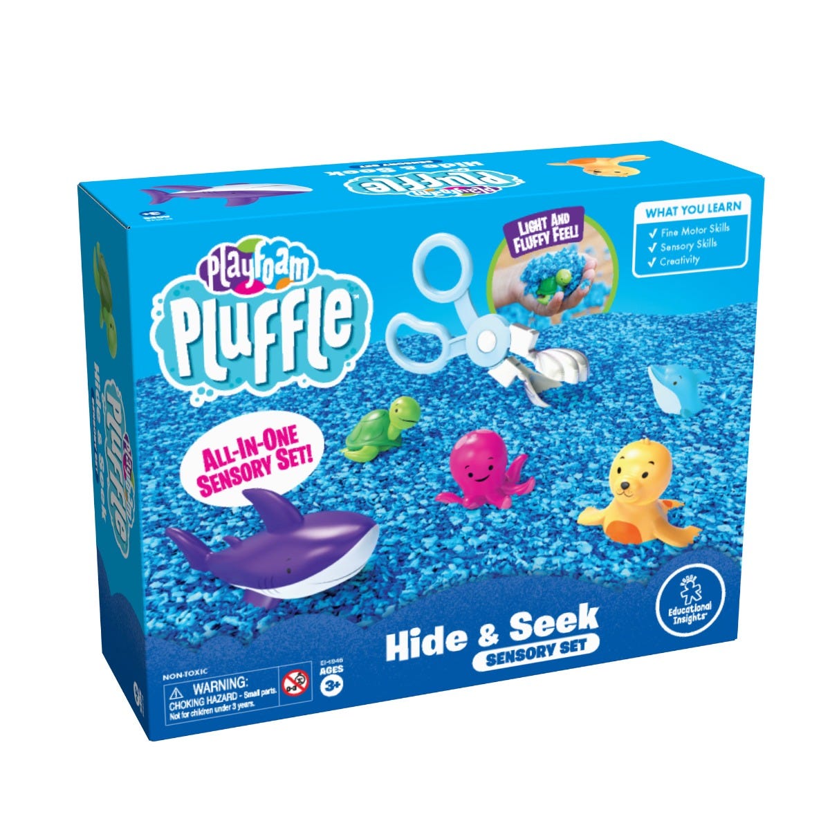Playfoam Pluffle Hide and Seek Sensory Set, Dig into fine motor skills development with Playfoam® Sand Sensory Set. Super soft pliable Playfoam Sand behaves like modelling clay when it’s moulded, and sculpted, and like sand when it’s sifted and squished. It’s perfect for sensory sand play anywhere, anytime! Dig into soft sensory and fine motor skills play with this play sand set that includes 4 kinds of fine motor tools children can use to scoop, shape, mould, cut, and sculpt. Perfect for sensory sand play,