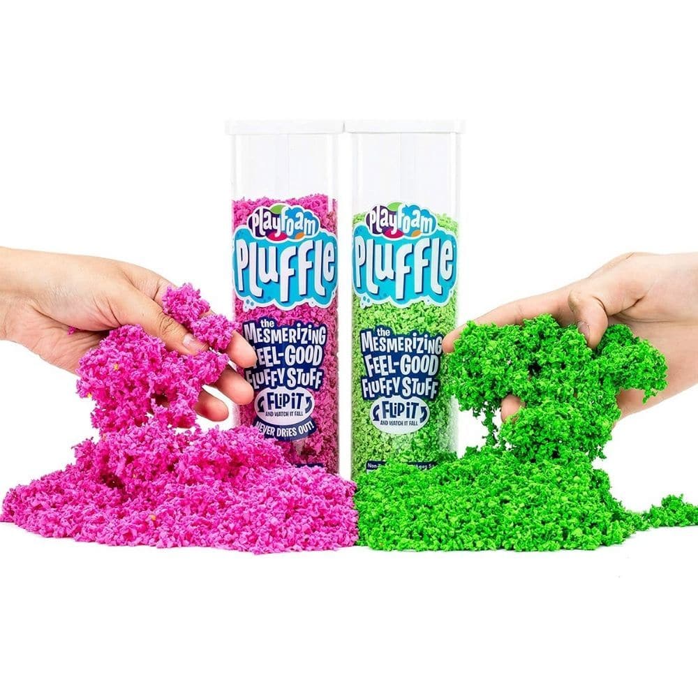 Playfoam Pluffle Pink and Green 2 Pack, Playfoam Pluffle Pink and Green – The Mesmerising Feel-Good Fluffy Stuff! Mix together the wonderful creation and squish-sation of Playfoam Pluffle! Bursting with colour and glitter that is truly mesmerising to watch, all whilst keeping its texture and feel! Squish it! Squash it! Watch it flow and deconstruct. Mesmerizing mixable Playfoam Pluffle™ is the latest squish-sensation. Children can mix together feel-good fluffy Playfoam Pluffle colours to create cool combina