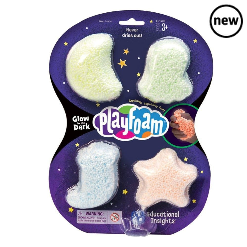 Playfoam® Glow-in-the-Dark 4-Pack, The Playfoam® Glow-in-the-Dark 4-Pack is a mess-free creative tactile sensory play resource The Playfoam® Glow-in-the-Dark 4-Pack offers out-of-this-world squishy, squashy, shaping fun! Award-winning Glow In the Dark Playfoam provides completely mess-free creative play fun for both children and adults. Simply shape the Glow In the Dark Playfoam into anything you can imagine before squashing it and starting it all over again. This colourful Glow In the Dark Playfoam set wil