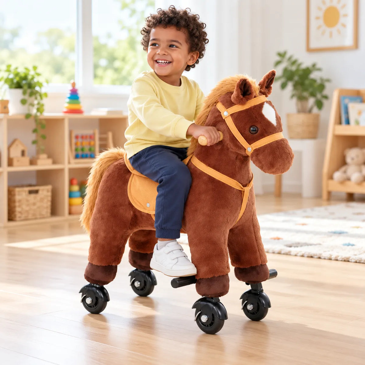 Plush Ride On Horse Dark Brown-Plush Ride On Horse Dark Brown