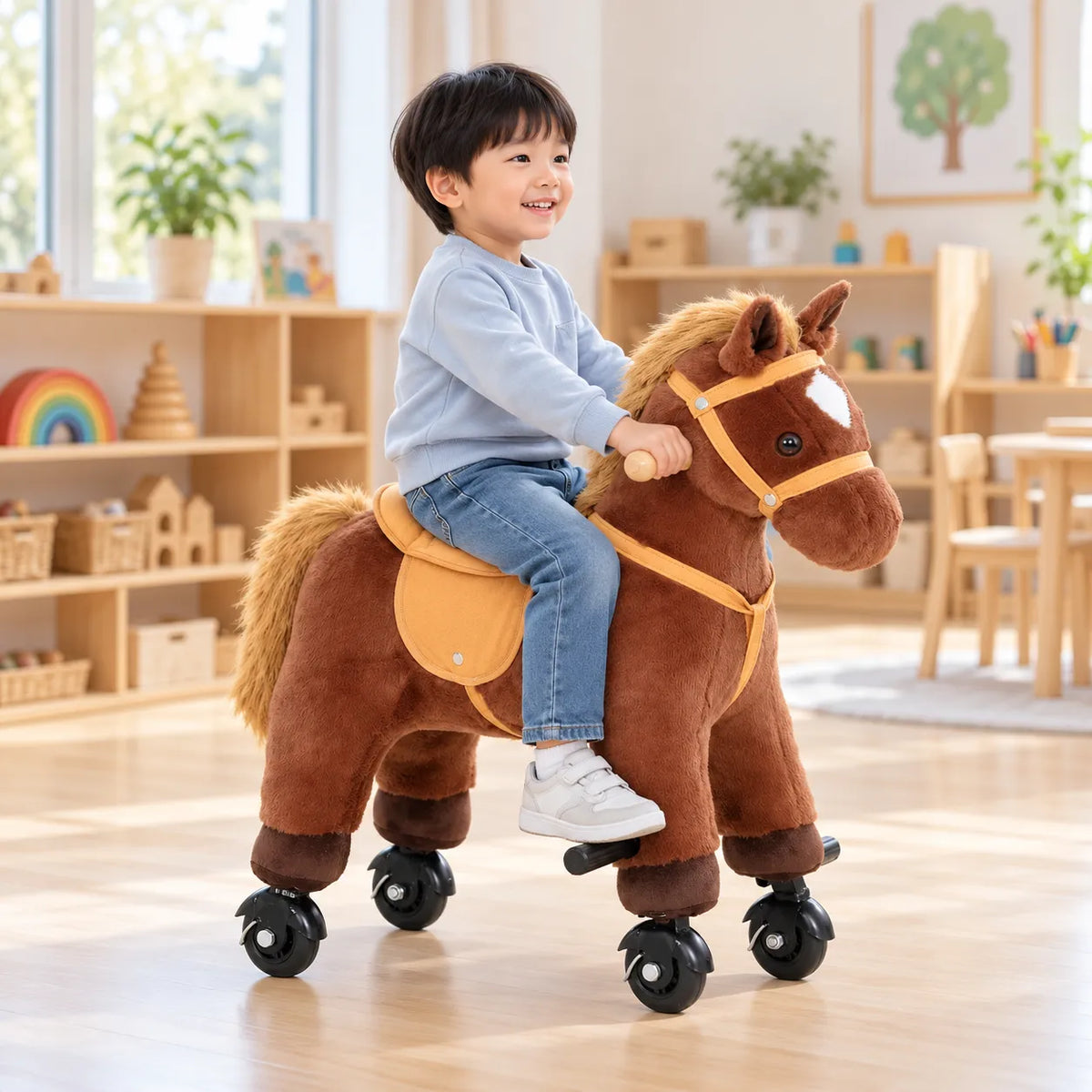 Plush Ride On Horse Dark Brown-Plush Ride On Horse Dark Brown