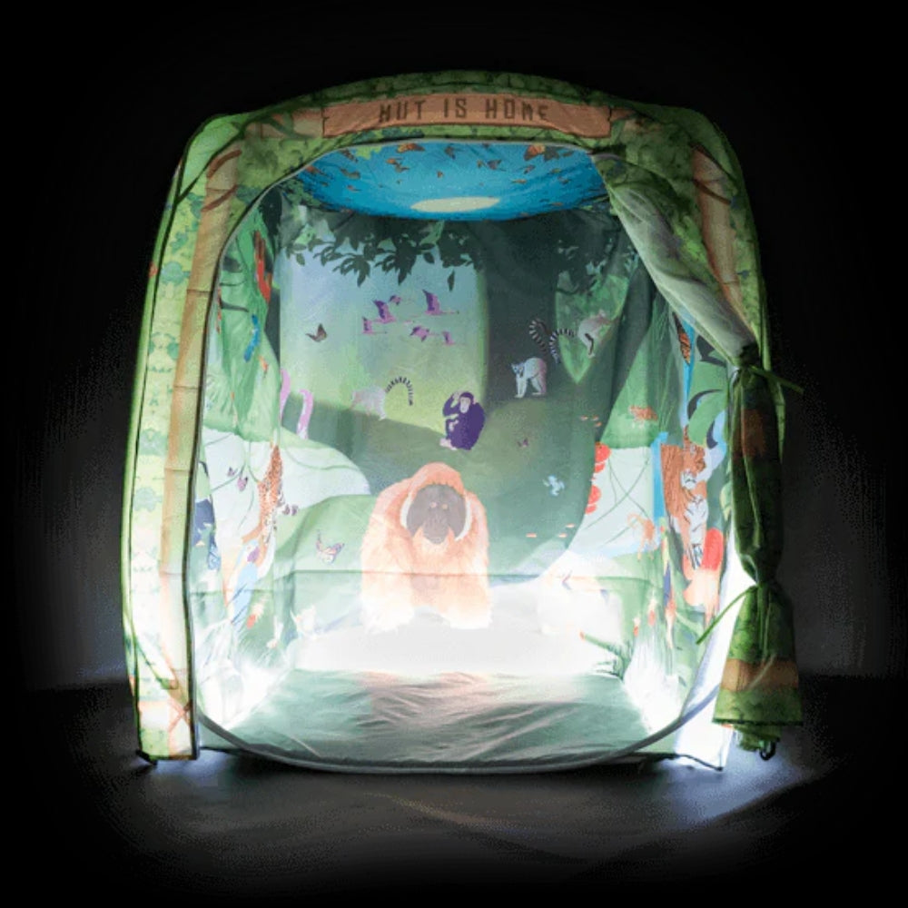 PODS(pop) Rumble in the Jungle, Get ready for an adventure of a lifetime with our new Rumble in the Jungle pop-up play tent! PODS pop is designed to spark imagination and encourage adventure in children of all ages. The tent is made of durable materials and features a unique "rumble in the jungle" theme that is perfect for encouraging creativity and role-playing for your little explorer. But the fun doesn't stop there, the theme is changeable so your child can have a new adventure every time they play, as y