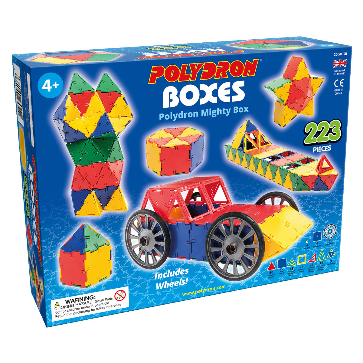 Polydron Mighty Box, The Polydron Mighty Box is a highly versatile construction system used in schools worldwide. With this set, children can explore and build a wide variety of 2D and 3D models, allowing their creativity and problem-solving skills to flourish.One of the standout features of the Polydron Mighty Box is the inclusion of wheels, which enable the construction of moving vehicles. This feature adds an exciting element to the building process, allowing children to create functional models that can