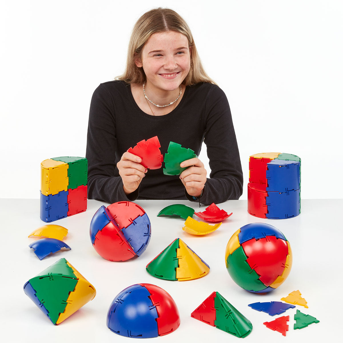 Polydron Sphera Class Set, Introduce your classroom to the fascinating world of spherical models with the Polydron Sphera Class Set. This comprehensive set is designed to engage and inspire students as they build and explore over 16 different spherical models together.Containing a total of 196 pieces, this class set provides ample resources for large groups of children to work collaboratively. The set includes 36 sphere pieces, 72 quadrant pieces, 16 cone pieces, 12 cylinder pieces, 20 squares, and 40 right