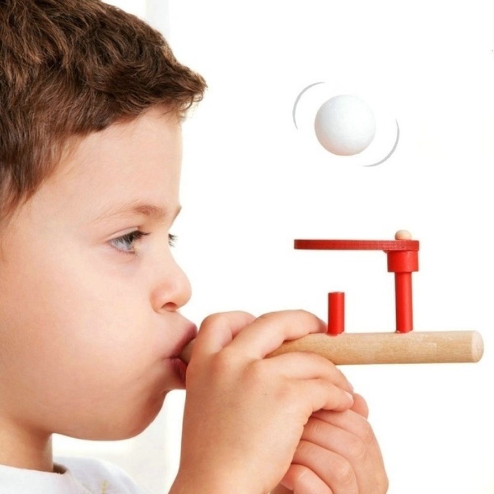 Pop up blower, Blow into the pipe and watch as the ball floats around the air like magic. Games of stamina or blowing the highest can be devised. The pop up blower is a great toy which children and adults alike will love This is an old favourite that is ideal for promoting respiratory exercise as well as focus and tracking skills! Blow through the wooden pipe and see how long you can float the ball or how high you can float the ball in the air - fun for all ages! A great play aid to help with Eye tracking a