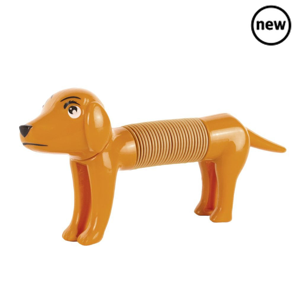 Poptube Sausage Dog, The Poptube Sausage Dog is the perfect toy for anyone who loves to fidget and fiddle with their hands. Designed to provide a sensory experience, this toy features a stretchy body that can be pulled, twisted, and bent in any direction.Kids and adults alike will love the tactile and visual experience of this toy. Its bright colors and Poptube Sausage Dog design make it a great addition to any toy collection, while the stretchy, bendy body encourages creativity and imagination. The Poptube