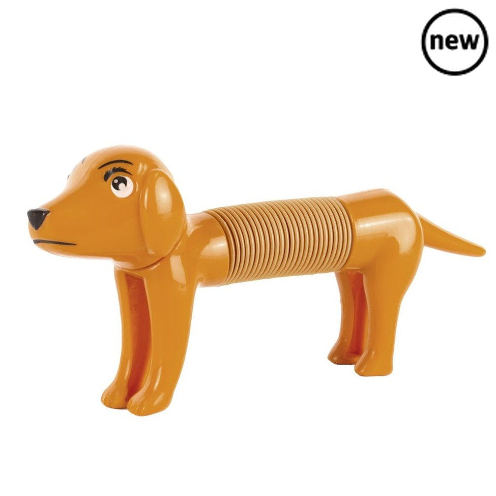 Poptube Sausage Dog, The Poptube Sausage Dog is the perfect toy for anyone who loves to fidget and fiddle with their hands. Designed to provide a sensory experience, this toy features a stretchy body that can be pulled, twisted, and bent in any direction.Kids and adults alike will love the tactile and visual experience of this toy. Its bright colors and Poptube Sausage Dog design make it a great addition to any toy collection, while the stretchy, bendy body encourages creativity and imagination. The Poptube