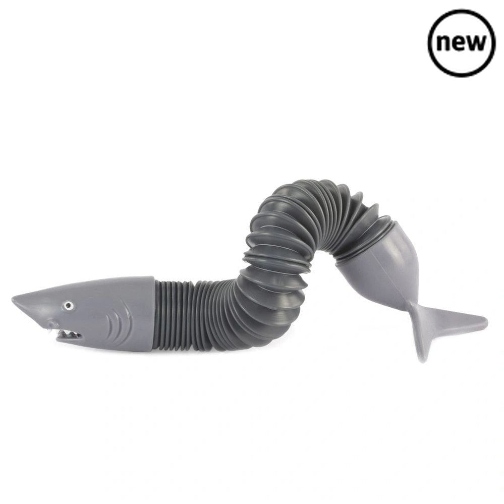 Poptube Shark, The Pop tube shark is the perfect toy for anyone who loves to fidget and fiddle with their hands. Designed to provide a sensory experience, this toy features a stretchy body that can be pulled, twisted, and bent in any direction. The body is made of a soft, squishy material on the outside, while the inside has a series of interconnected tubes that make a satisfying popping sound when stretched.Kids and adults alike will love the tactile and visual experience of this toy. Its bright colors and
