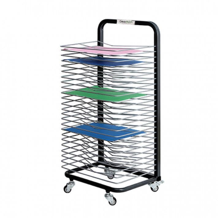 Portable Drying Rack, This portable shelf drying rack comes complete with wheels and push handles which enabled even the heaviest dryer to be manoeuvred around the classroom easily. Image you have a whole class full of enthusiastic painters, all wanting to create a work of art to take home at the end of the day, now imagine having to find the spare worktop space in order to lay them all out to dry in time. This is where the Portable Mobile Drying Rack comes in so handy. This Twenty Five shelf drying rack co