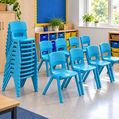 Postura+ Stacking Chair Set of 20 in a bright UK classroom – lifestyle image 5
