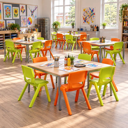 Postura+ Stacking Chair Set of 20 in a bright UK classroom – lifestyle image 3