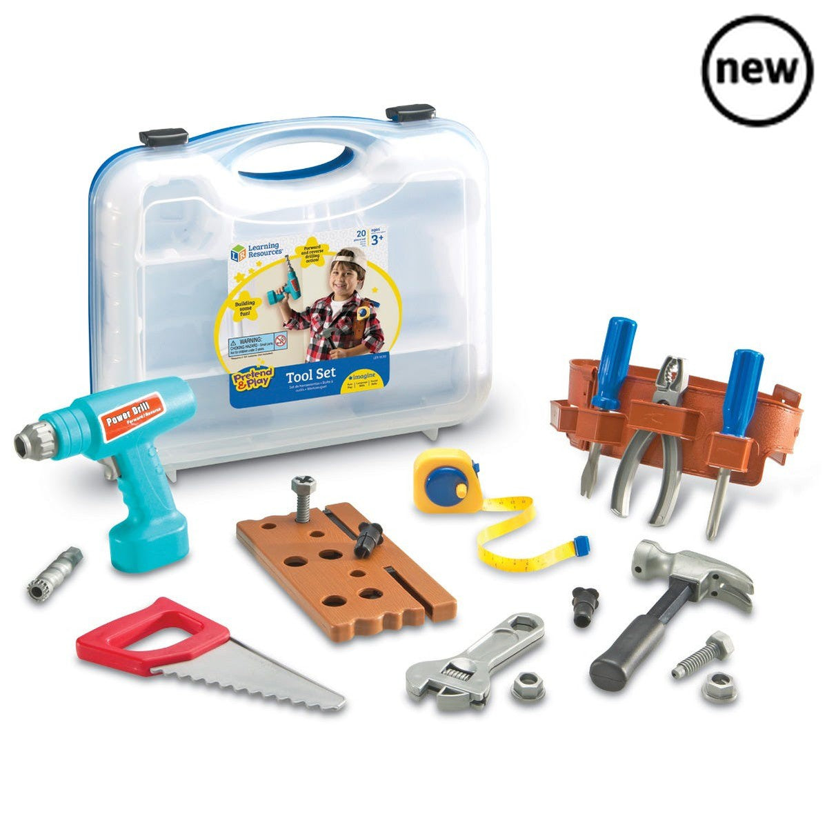 Pretend & Play Work Belt Tool Set, Get your little builder ready for a day on the job with our complete construction playset! This 20-piece set includes everything a young builder needs to tackle big construction projects or help out with home improvement tasks alongside Mom and Dad.This playset is designed to inspire imaginative play, allowing children to explore their creativity and develop important problem-solving skills. The realistic tools, such as the hammer, saw, and tape measure, will make kids fee