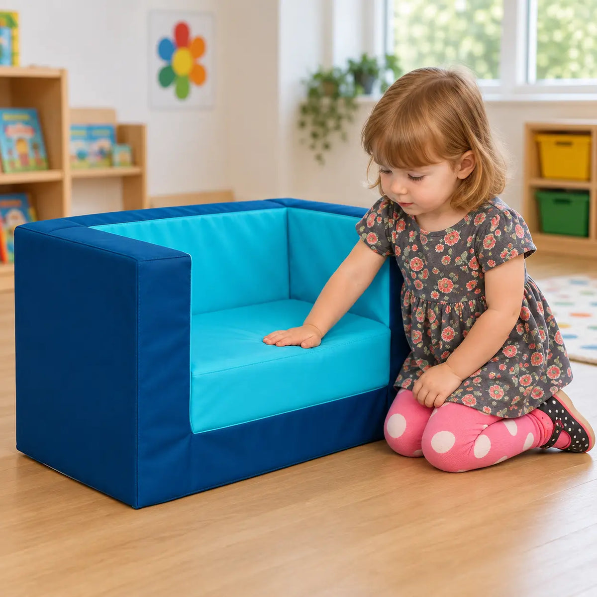 Primary Cube Sofa Blue and Navy natural UK early years lifestyle image 4