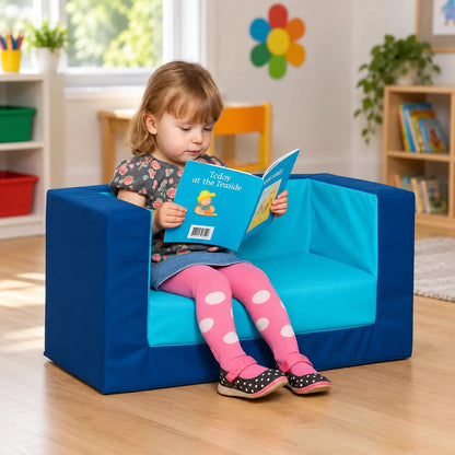Primary Cube Sofa Blue and Navy natural UK early years lifestyle image 1
