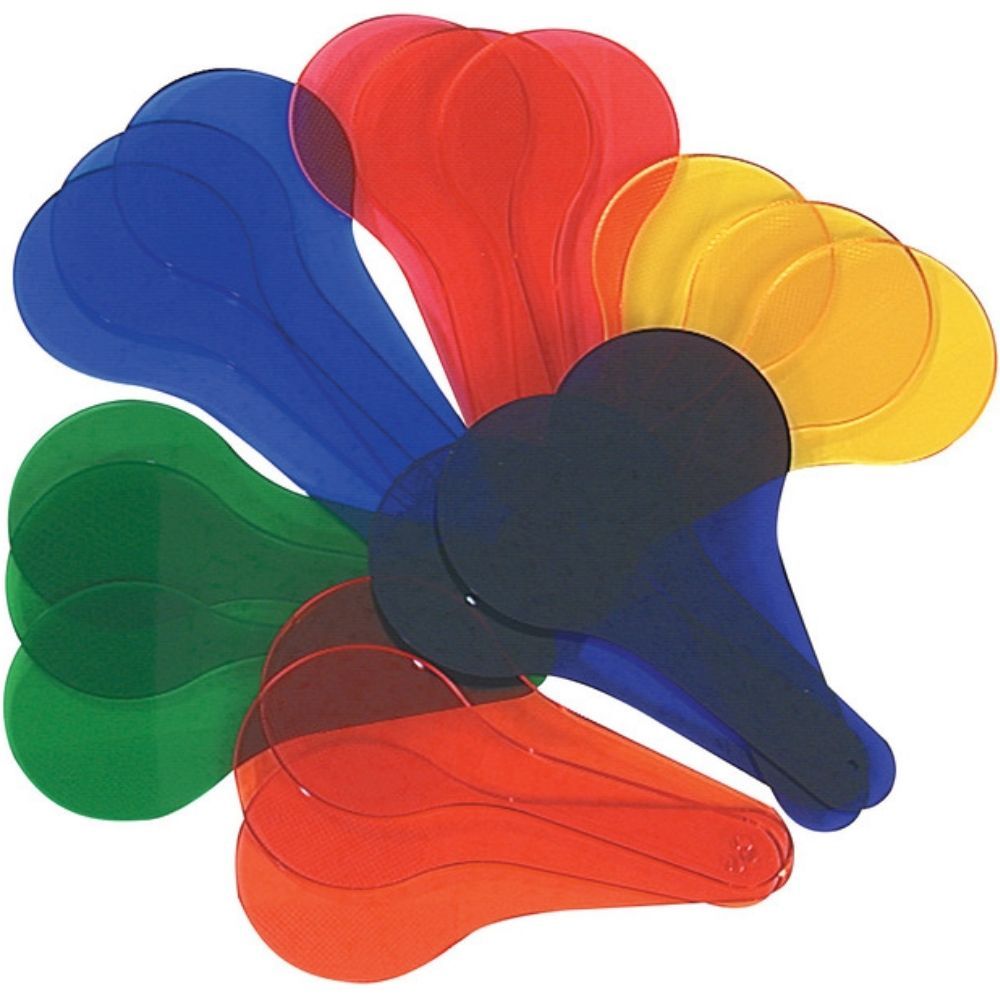 Primary Science Colour Paddles, These Primary Science Colour Paddles can demonstrate the principles of colour mixing and change a primary colour into a secondary colour. Children love to hold the Primary Science Colour Paddles up and view the world in colours which create a fun learning experience. Children love to experiment by combining more than one Primary Science Colour Paddles to make up different colours The Primary Science Colour Paddles are supplied as a set of 18 with 6 colours Develops colour rec