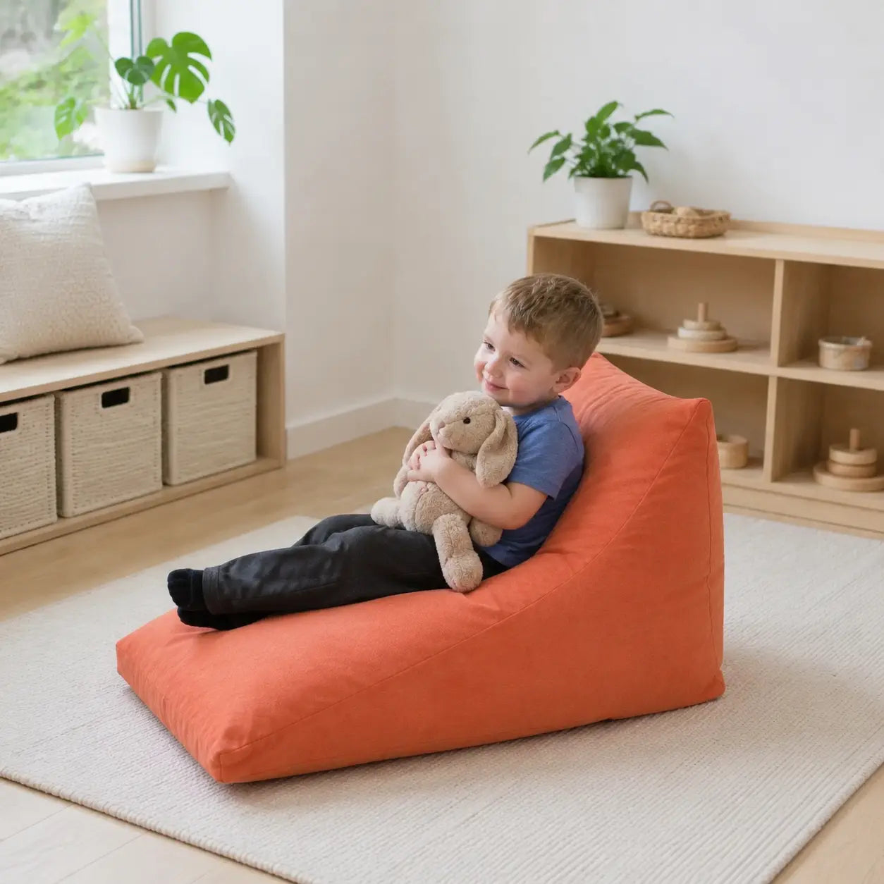 Prism Support Beanbag calming soft toy time in a naturally lit nursery