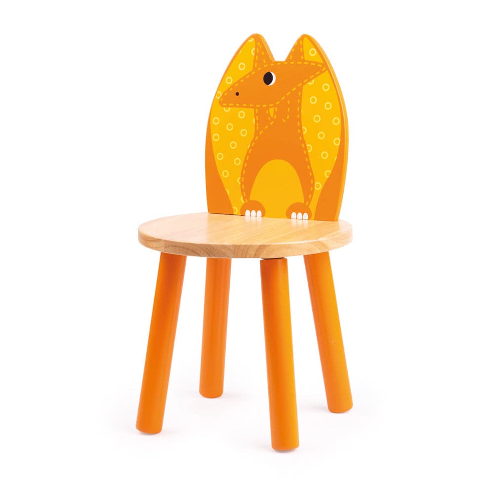 Pterodactyl Dinosaur Chair, Let your child's imagination soar to prehistoric heights with our Tidlo Pterodactyl Chair! Designed to inspire and delight, this charming dinosaur-themed chair is an adventurous addition to any child's indoor space. Key Features: Dino-Mite Design: Features a natural wood seat and an eye-catching orange Pterodactyl-shaped back. Child-Friendly Height: Ideal seat height for young children to sit comfortably. Sturdy Construction: Made from robust wood, designed to withstand even the 
