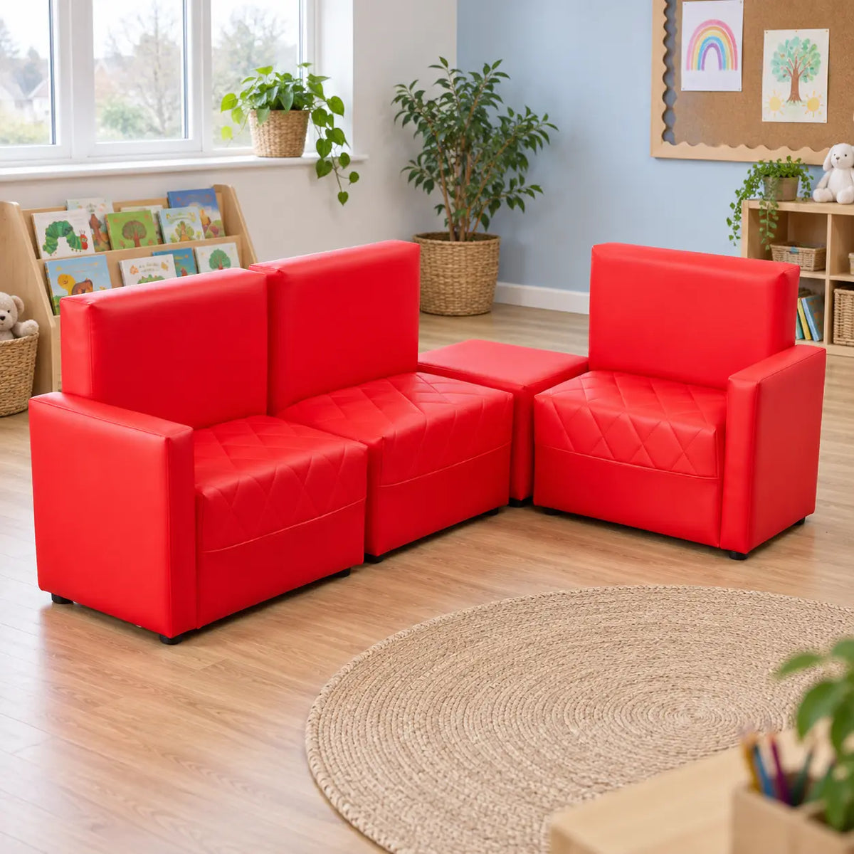 Red PVC Reading Corner Sofas in a UK early years classroom