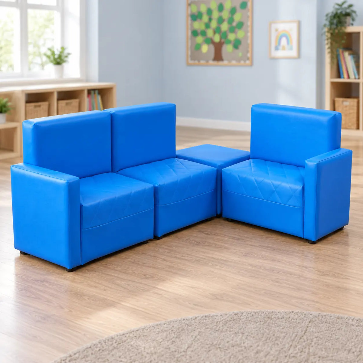 Blue PVC Reading Corner Sofas in a UK reception classroom