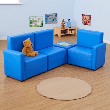 PVC Reading Corner Sofas, The PVC Reading Corner Sofa is designed for young children and ideal for home corners, or reading areas, in nurseries and pre schools. The PVC Reading Corner Sofas is ideal for creating and encouraging children to sit, read, listen and share books. The PVC Reading Corner Sofas is practical yet comfortable, the surface is made from a ‘soft feel’ wipe clean Features of the PVC Reading Corner Sofas Material:PVC Height:61 cm Width:145 cm Depth:90 cm Seat Height:30.5 cm, PVC Reading Cor