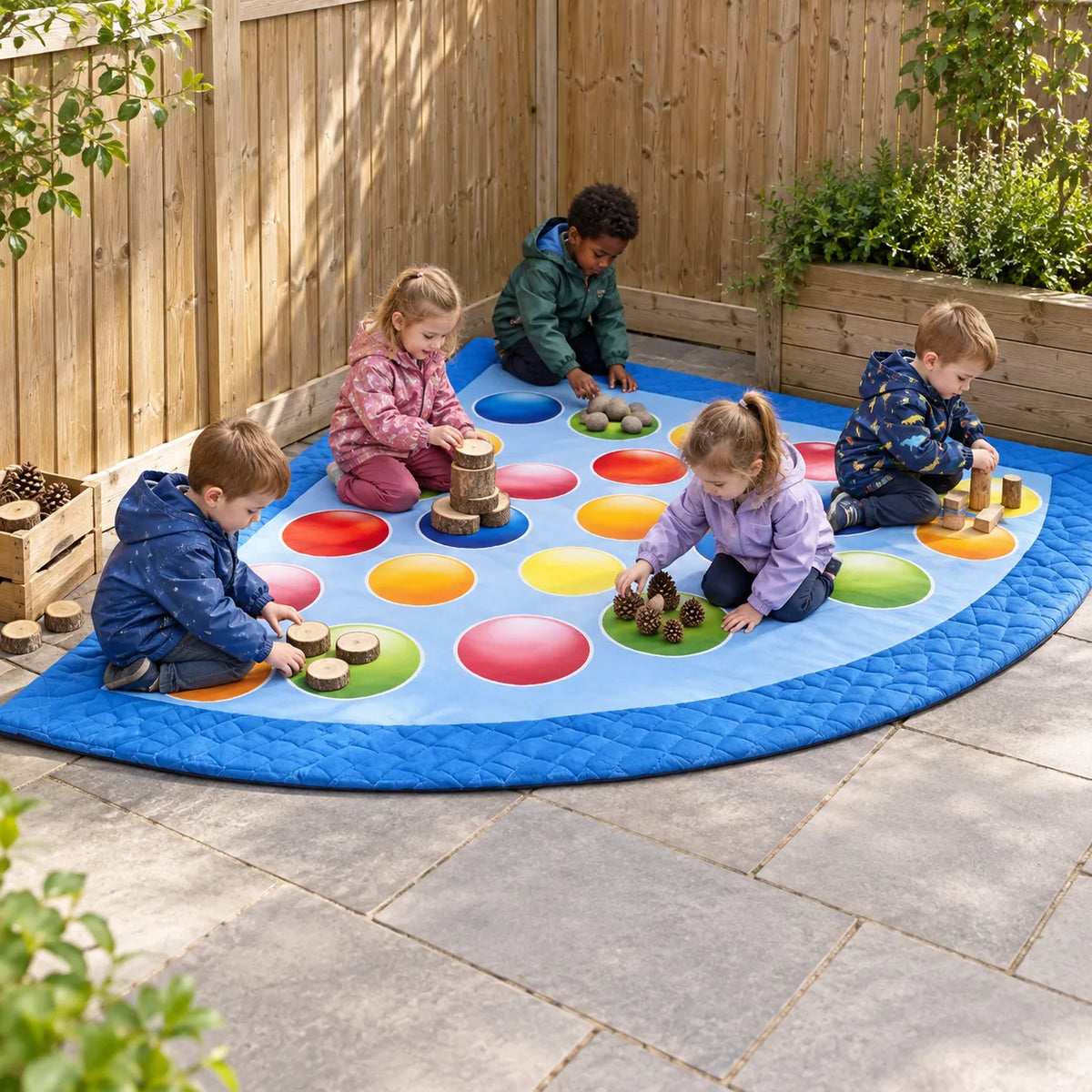 Quilted Quarter Circles Mat lifestyle image 4 of 8 — in use with children