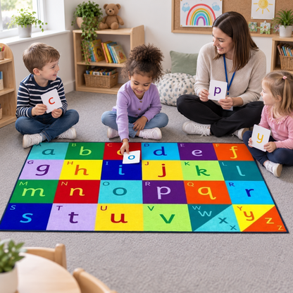 Rainbow Alphabet Carpet lifestyle image 2 of 8 — in use with children