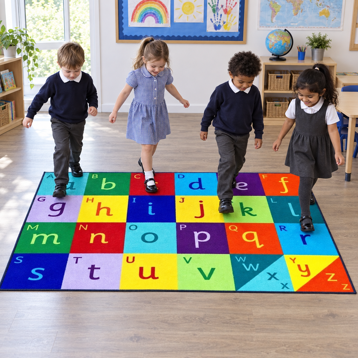 Rainbow Alphabet Carpet lifestyle image 3 of 8 — in use with children