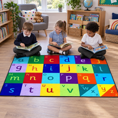 Rainbow Alphabet Carpet lifestyle image 4 of 8 — in use with children