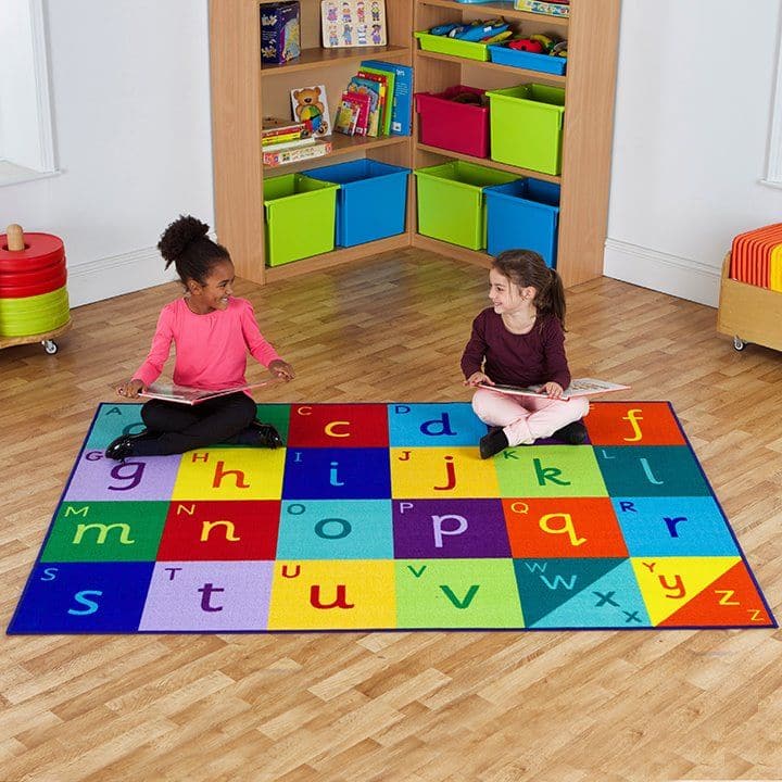 Rainbow Alphabet Carpet, The Rainbow Alphabet Carpet is a large colourful highly visually appealing carpet,perfect for Key stage one education. This large Rainbow Alphabet Carpet colourful mat is designed specifically with key stage 1 literacy curriculum relevance in mind. It is perfect for children to sit and enhance learning word and letter recognition in a fun interactive way. Designed specifically with Key Stage 1, Literacy Curriculum relevance in mind. Perfect for children to sit and enhance learning w