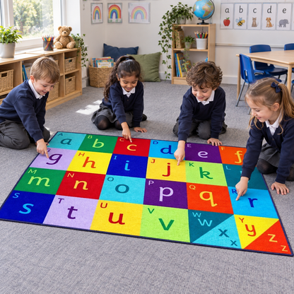 Rainbow Alphabet Carpet lifestyle image 1 of 8 — in use with children