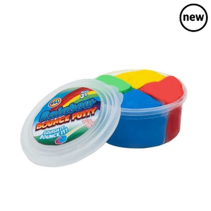 Rainbow Bounce Putty, Create a mesmerizing display of vibrant colors with our Rainbow Bounce Putty! This tub of mixed putty colors is perfect for those who love all things rainbow-themed. With just a lump of this extraordinary putty, you can unleash endless hours of entertainment. Roll it into a ball, and as you throw or drop it onto a hard surface, watch in awe as it bounces just like a traditional bouncy ball. But the best part? You have complete control over its shape!Let your creativity run wild as you 