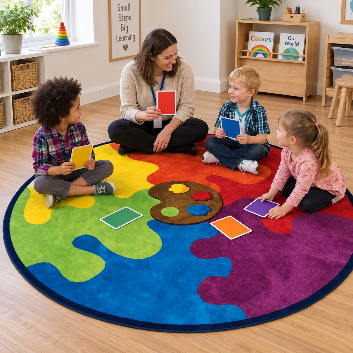Rainbow Colour Palette Carpet lifestyle image 2 of 8 — in use with children
