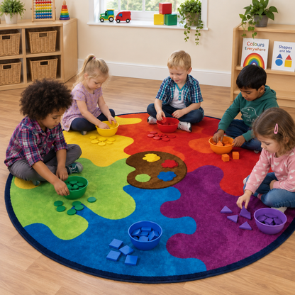 Rainbow Colour Palette Carpet lifestyle image 3 of 8 — in use with children