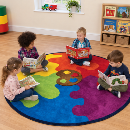 Rainbow Colour Palette Carpet lifestyle image 1 of 8 — in use with children