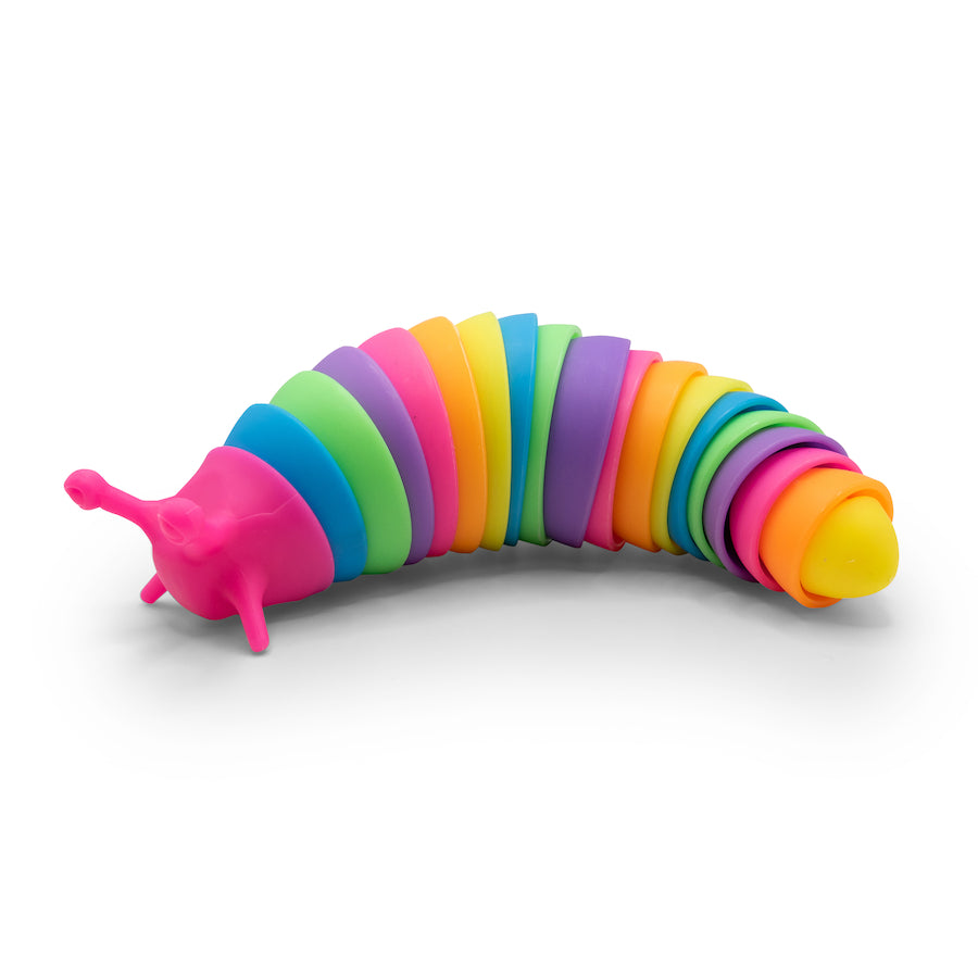 Rainbow Fidget Slug, Introducing the incredible Rainbow Fidget Slug, the ultimate fidget toy that combines flexibility, vibrant colors, and endless playability! This unique slug has been meticulously crafted with a 3D articulated design, making it incredibly flexible and irresistibly addictive to play with.Made from a series of rainbow-colored flexible parts, this fidget slug is not only visually stunning but also perfect for small hands or for carrying around wherever you go. The compact size ensures that 