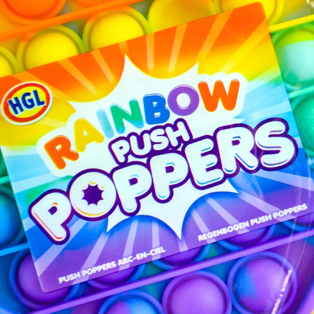 Rainbow Push Popper Fidget Toy, These Rainbow Push Poppers are the latest TikTok inspired craze! We all love squishing bubble wrap for a reason and these fab Pop It bubble toys are just as satisfying! Pop and push the rainbow coloured poppers until your heart’s content. Use all the bubbles on one side and simply turn it over and start again. Only once you’ve tried one will you know how therapeutic these soft rubber poppers feel! Great for helping concentration, many children benefit from using Push Poppers 