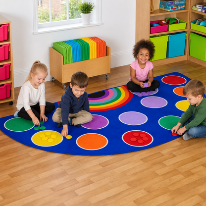 Rainbow Semi Circle Classroom Carpet lifestyle image 4 of 8 — in use with children