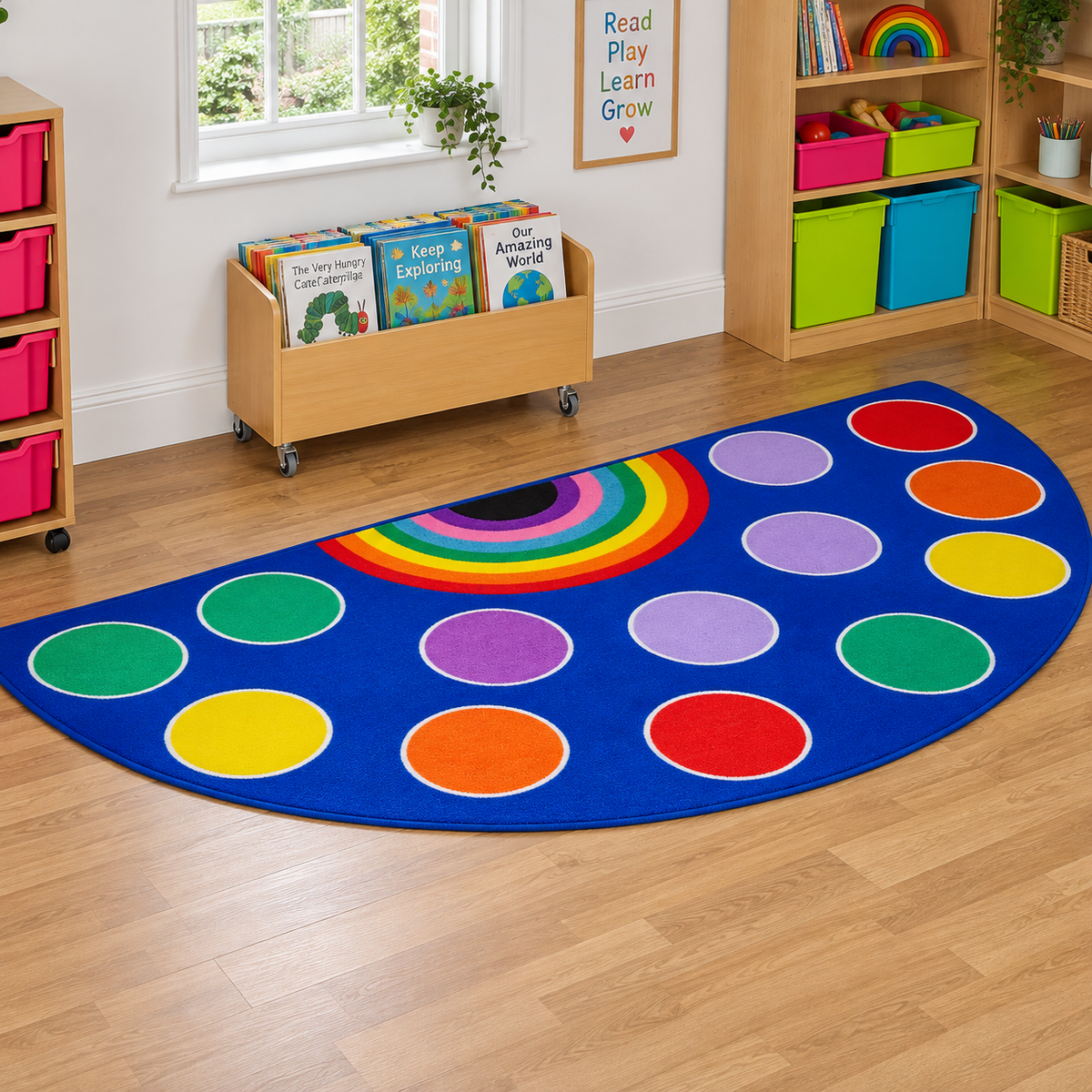 Rainbow Semi Circle Classroom Carpet lifestyle image 5 of 8 — shown without children