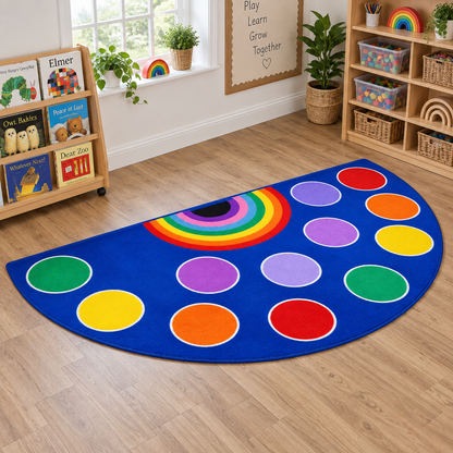 Rainbow Semi Circle Classroom Carpet lifestyle image 6 of 8 — shown without children