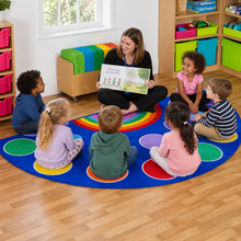 Rainbow Semi Circle Classroom Carpet lifestyle image 1 of 8 — in use with children