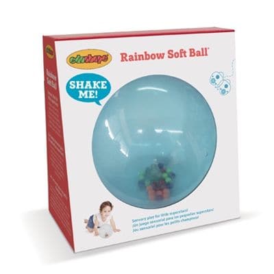 Rainbow soft ball, There's only one thing better than bouncing, and that's rolling. The only thing better than rolling is bouncing! This soft Rainbow soft ball with the 24 colourful beads inside is the perfect baby and toddler toy-and Mom and Dad will love playing with their little ones, too! Bounce the Rainbow soft ball and the beads dance around like confetti! The Rainbow soft ball is perfect for learning to share, to co-play, and to strengthen gross motor skills, and hand-eye coordination! But really, yo