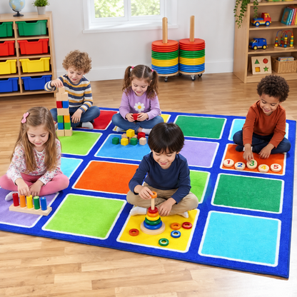 Rainbow Square Placement Carpet in use with children — natural early years lifestyle image 3