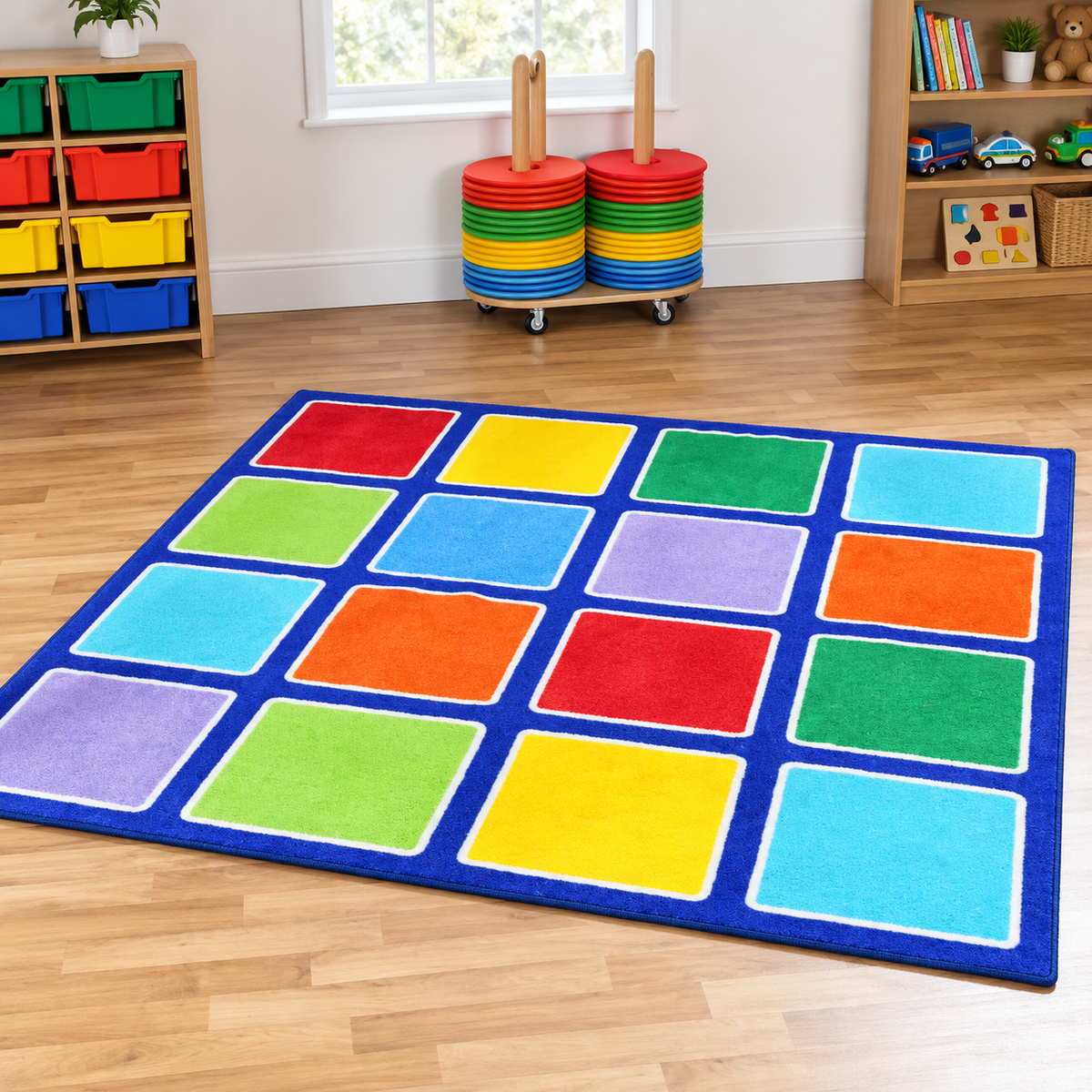 Rainbow Square Placement Carpet shown without children — natural early years lifestyle image 5