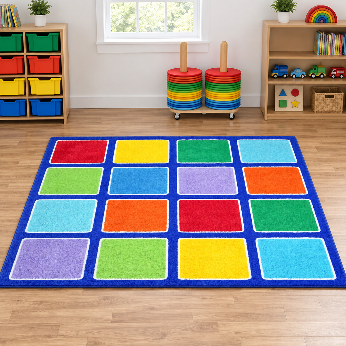 Rainbow Square Placement Carpet shown without children — natural early years lifestyle image 7