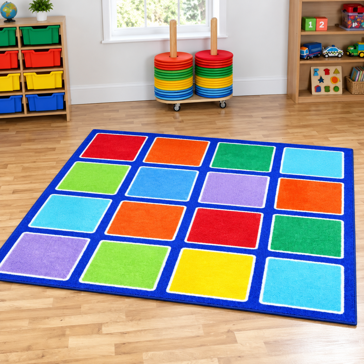 Rainbow Square Placement Carpet shown without children — natural early years lifestyle image 8