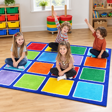 Rainbow Square Placement Carpet in use with children — natural early years lifestyle image 1